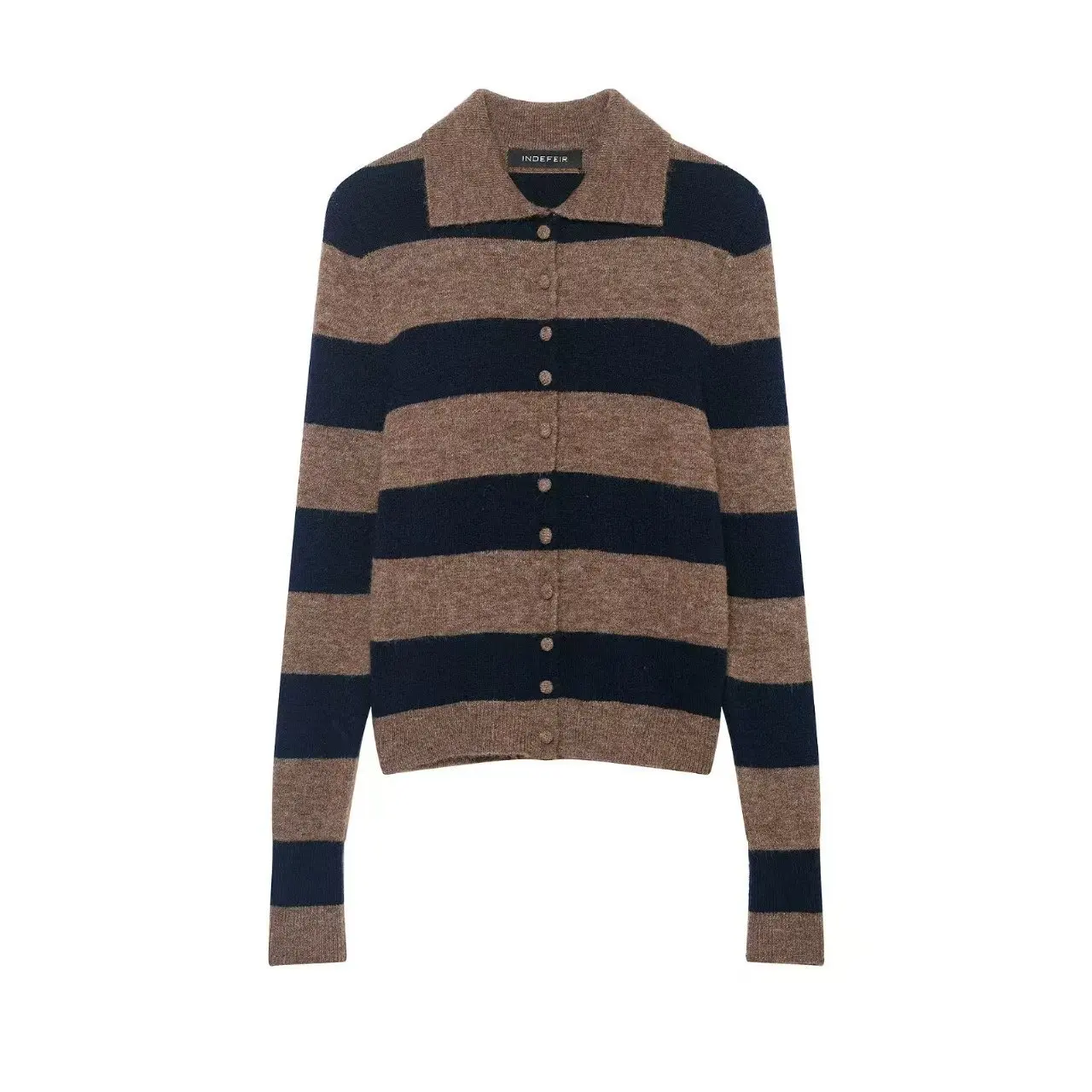 

Women's Casual Knitted Cardigan Autumn Winter Retro Fashion Color-Block Striped Sweater Jacket Printed Casual Slim Top