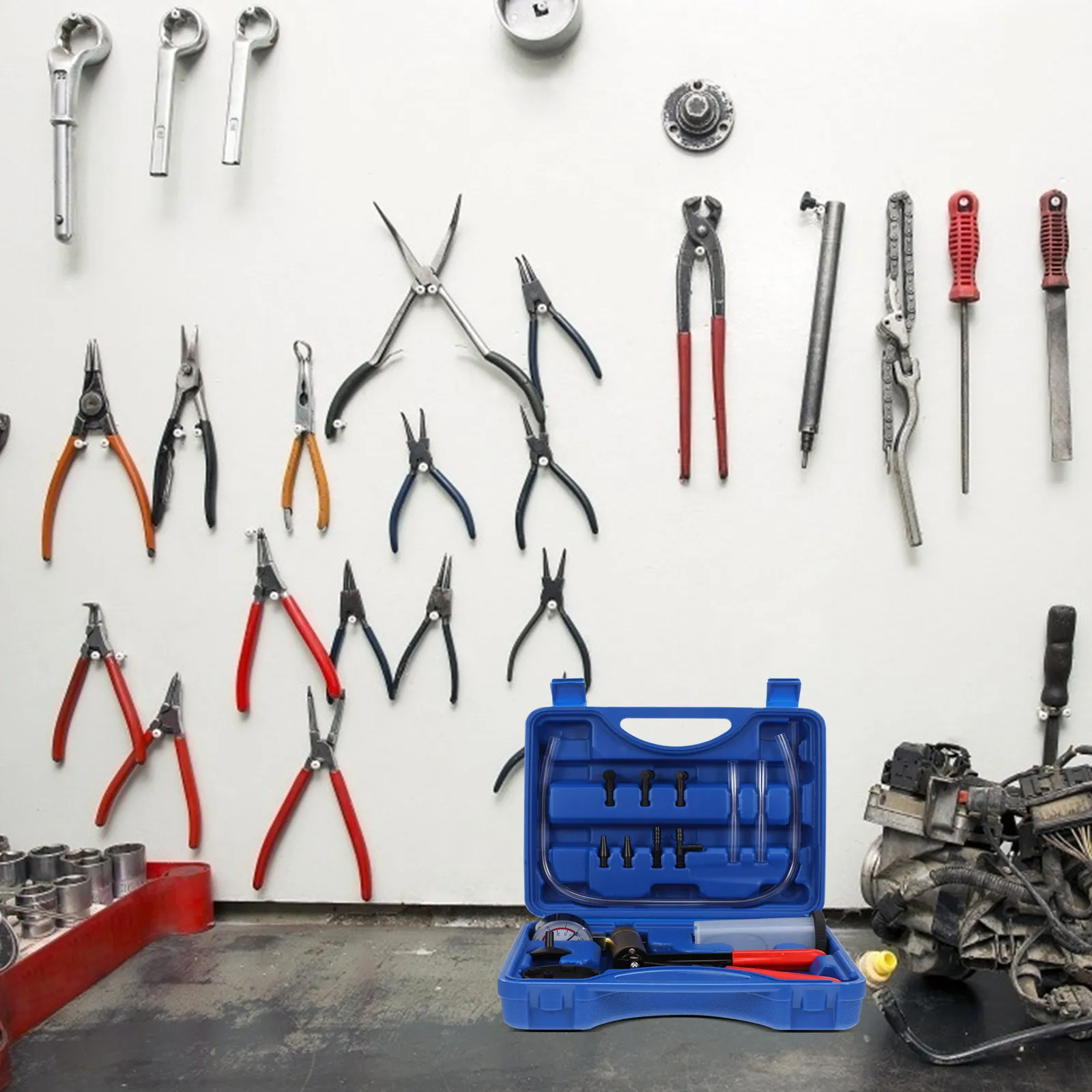 طقم مضخة ضغط تفريغ محمولة باليد 18 قطعة لأداة إصلاح السيارات الاحترافية لفرامل السيارة مع جهاز اختبار الخزان #5