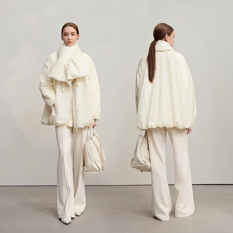 AMII Down Coats 2025 Winter New Warm Casual O-Neck Long Sleeves Solid Color Down Jackets Woman Zipper Loose Jacket Top 12554030