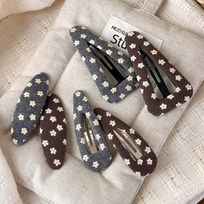 Korean Style Autumn Fabric Water Drop Hair Clips Vintage Sweet Floral Geometric BB Side Clip