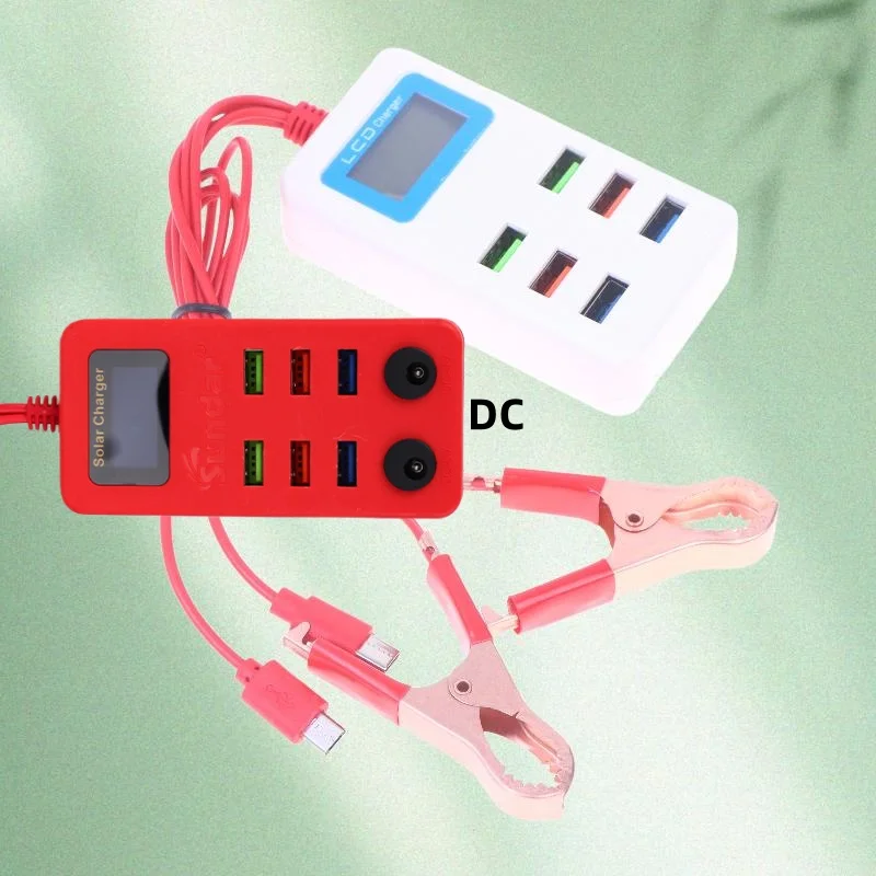12V 24V To 5V 3.4A 10USB Port Power Adapter With Battery Clip For Charging Cell Phone Emergency USB Power High Efficiency
