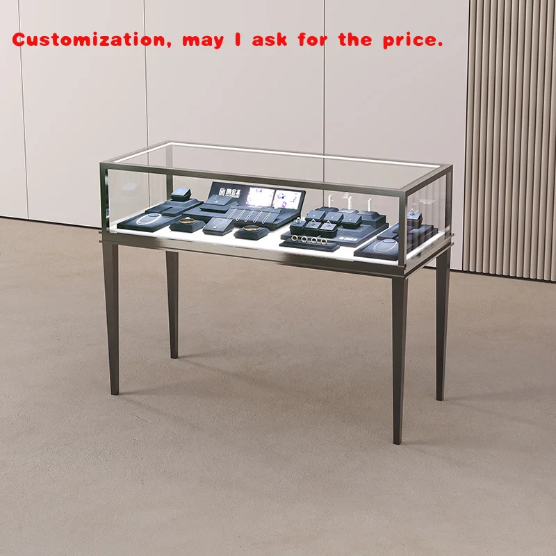 

на заказ. Гибкая настройка роскошных современных шкафов для демонстрации ювелирных изделий из закаленного стекла из нержавеющей стали, светодиодное освещение, ювелирные изделия