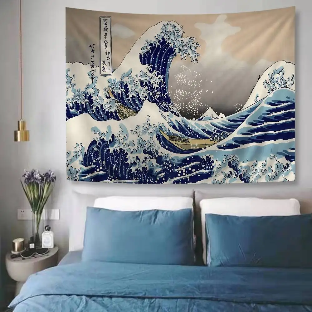 Klassisches Kunstwerk, tolle Welle vor Kanagawa, Wandteppich, Kunstdruck, japanischer Wandteppich, Anime-Wandbehang, Heimdekoration