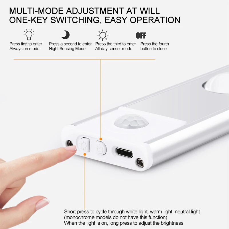 เซ็นเซอร์เคลื่อนไหวกลางคืนไฟ USB ไร้สายบางพิเศษการตกแต่งบ้านตู้ไวน์บาร์เบาติดด้วยตนเองตู้เสื้อผ้าไฟทางเดิน