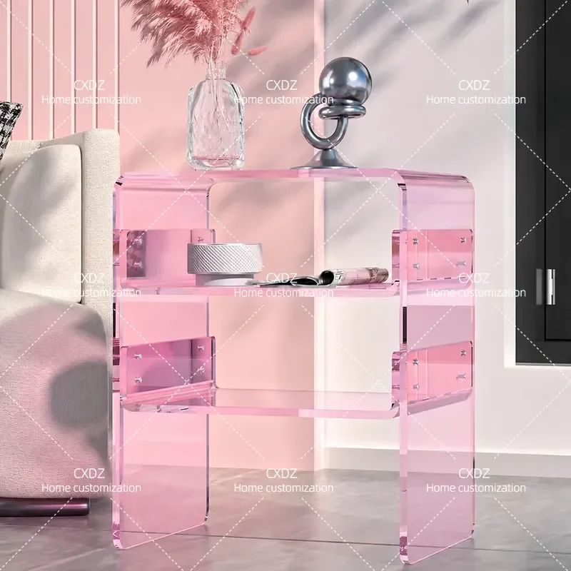 Acrylic Transparent Bedside Table Small Apartment Sofa Side Storage Cabinet Bedroom Nightstand Rack