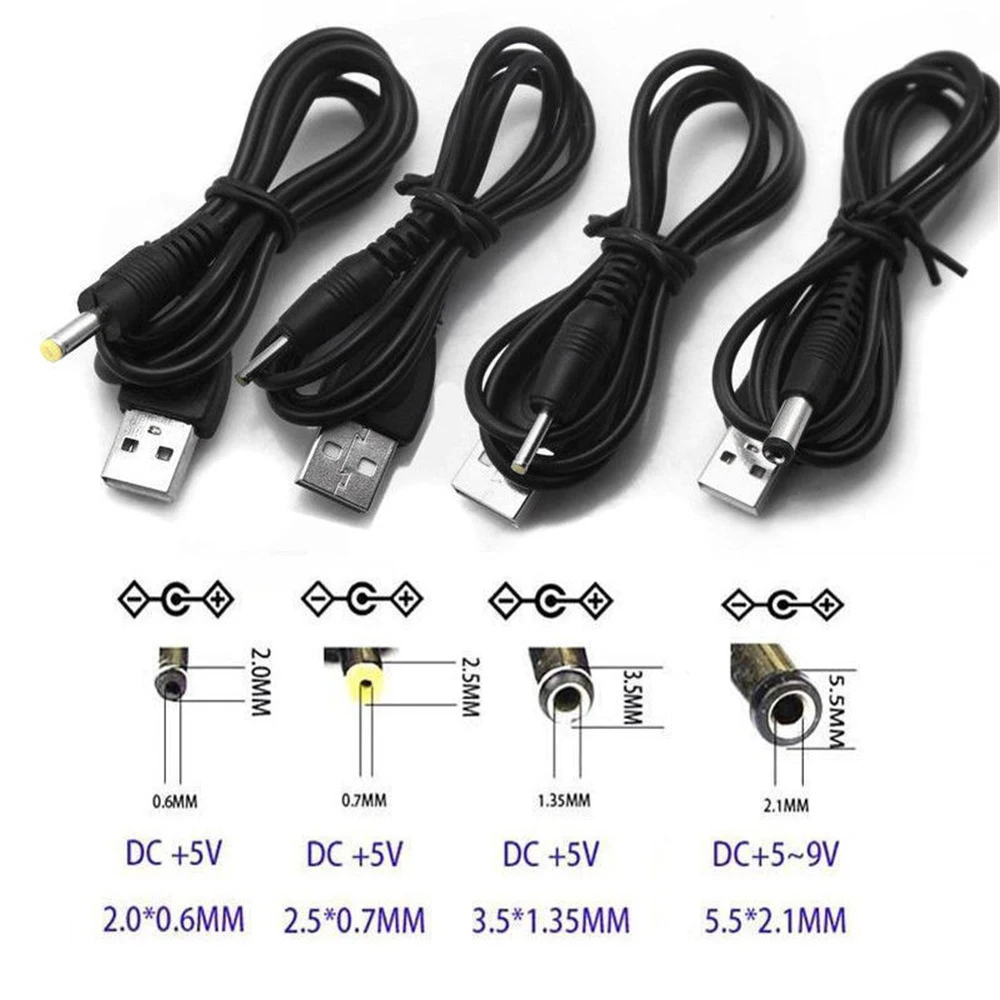 2.0 A Male to DC 2.0*0.6mm 2.5*0.7mm 3.5*1.35mm 4.0*1.7mm 5.5*2.1mm 5 Volt DC Barrel Jack Power Cable Connector Charger Cord