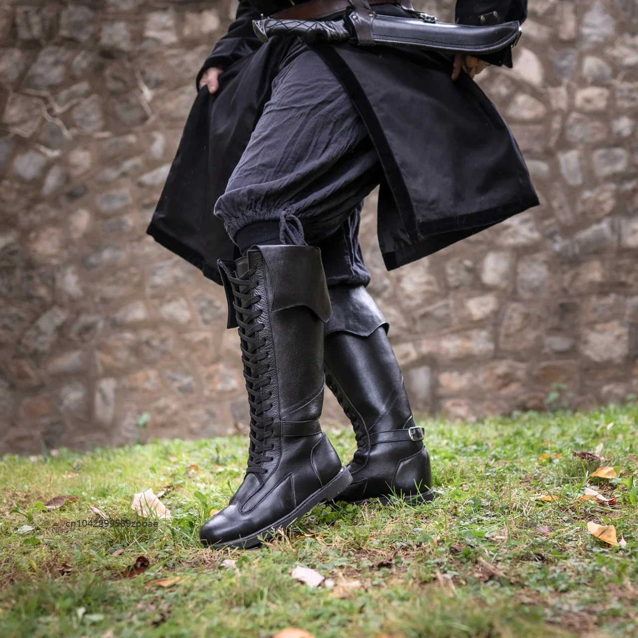 ​​​​​​​​​​​​​​Medieval Knight Knee High Boots Vintage Renaissance Fold Over Top Length Pu Leather Boot Pirate Hunter Elf Knight
