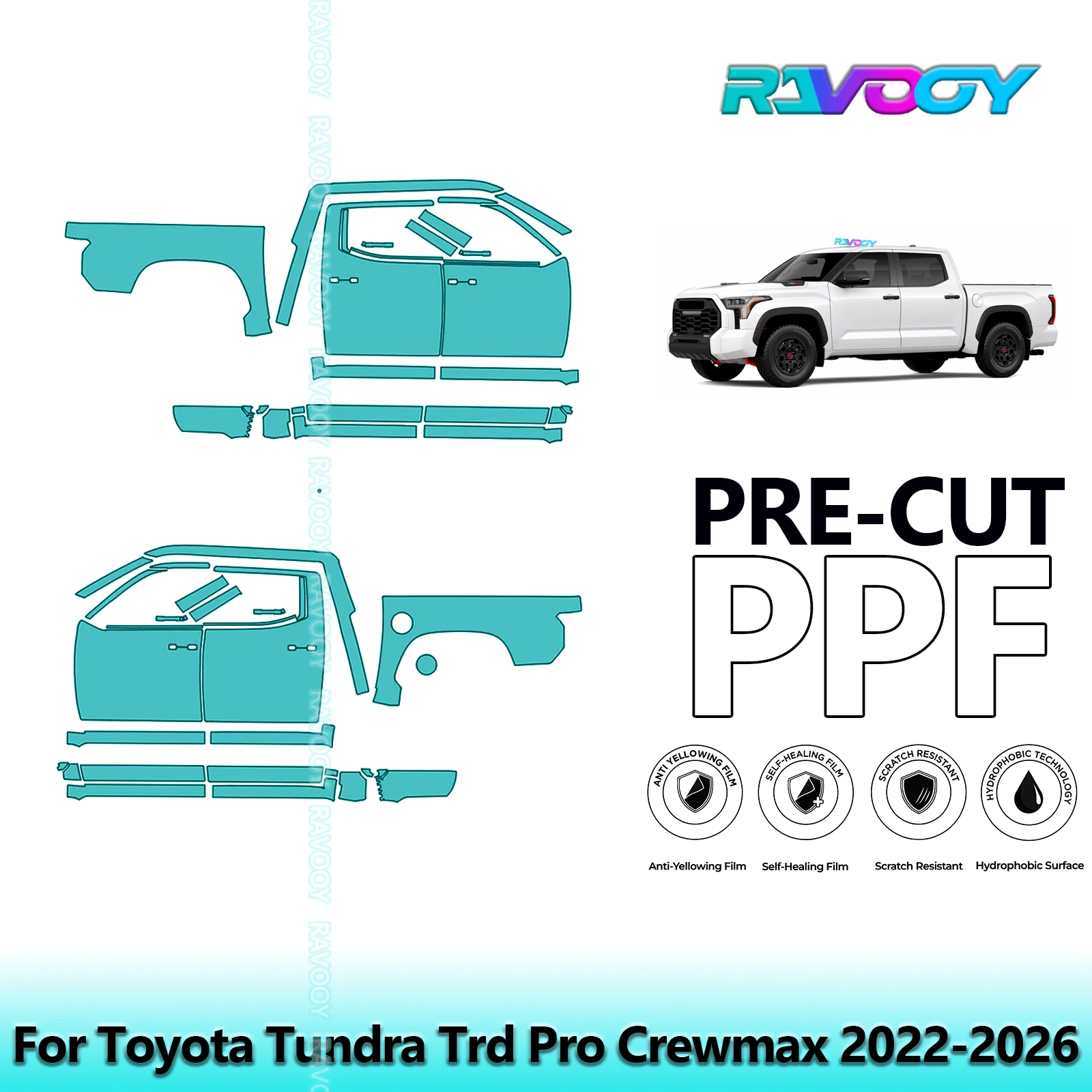 

For Toyota Tundra Trd Pro Crewmax 2022-2026 8.5mil Clear Matte Pre-Cut PPF Door & A/B Pillar Kit TPU Paint Protection Film Set
