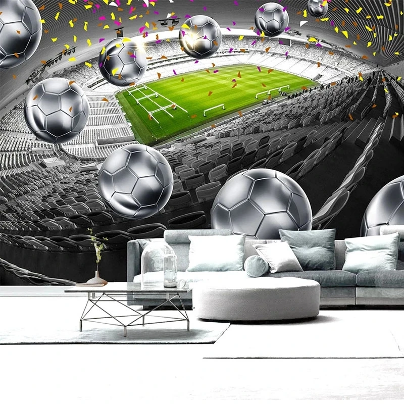 Customized 3D Mural HD Football Field Silver Football Art Wallpaper Living room TV background bedroom restaurant wall fabric 8d
