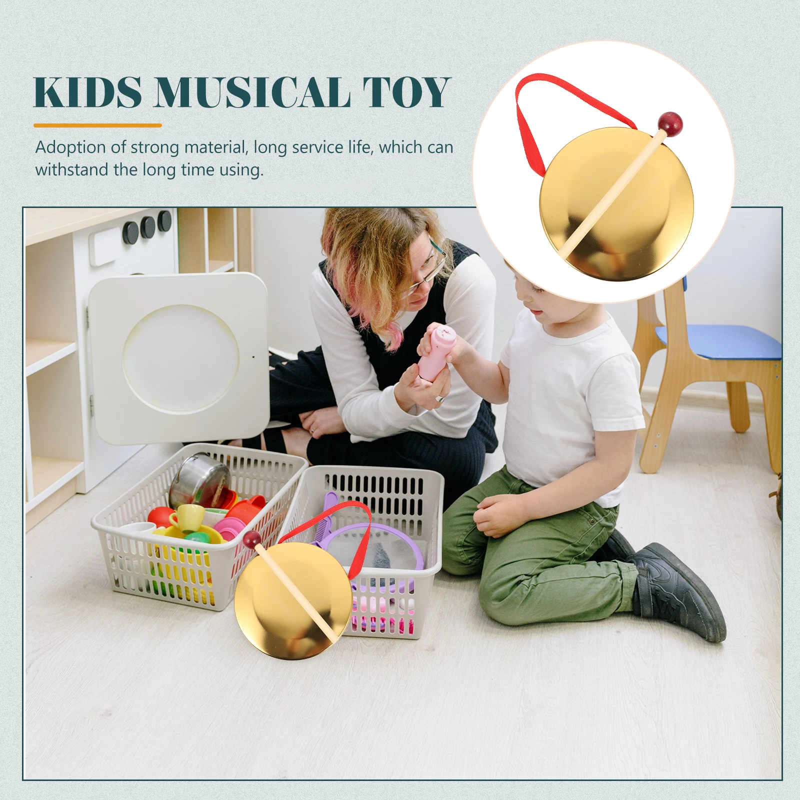 

Mini Gong 50cm Copper Percussion Instrument Loud Crisp Sound Party Concert Outdoor Use Musical Toy Accessory for Family