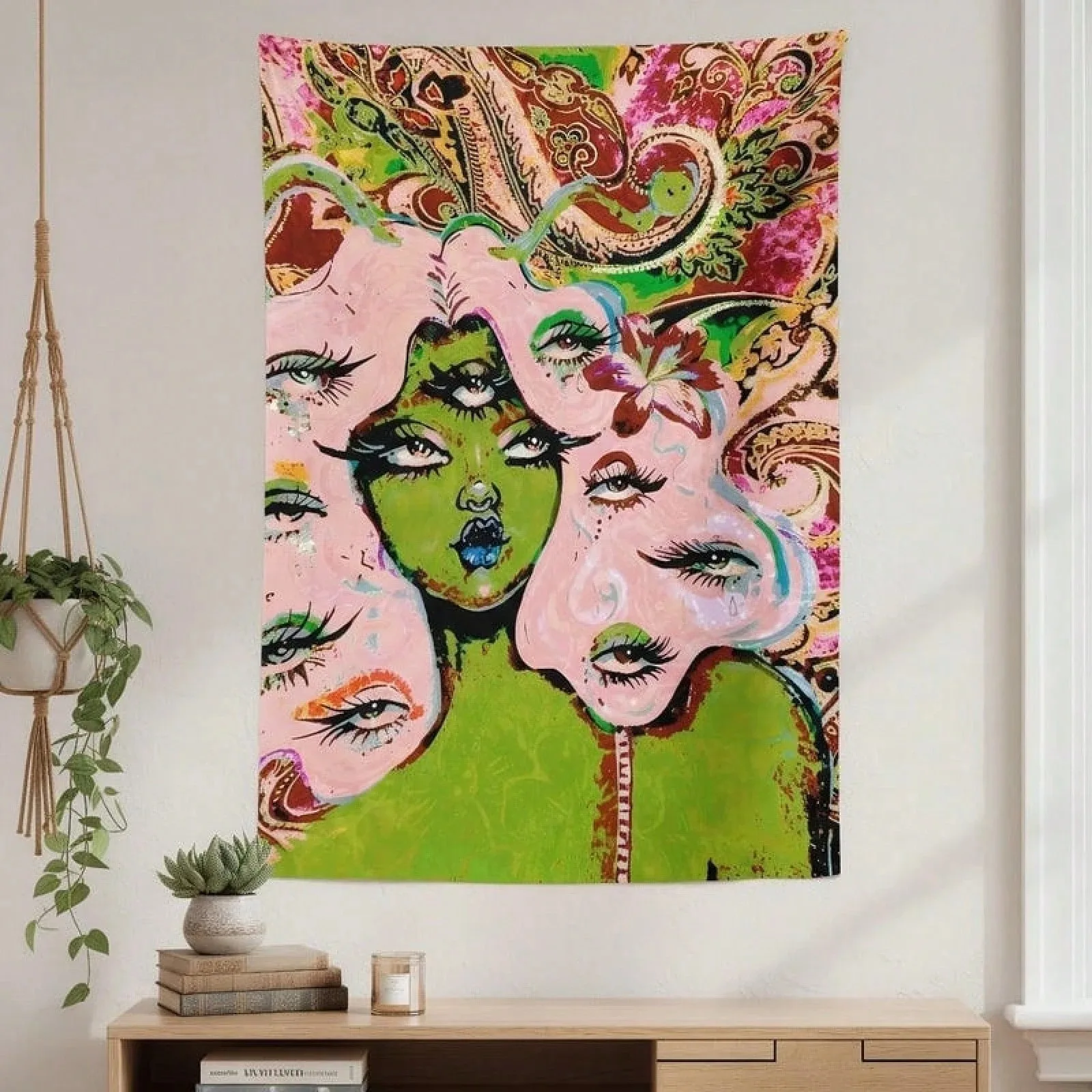 1pc Surreal Portrait Tapestry, Abstract Face Wall Hanging Polyester 2D Print,For University Dormitories, Bedrooms, Living Rooms