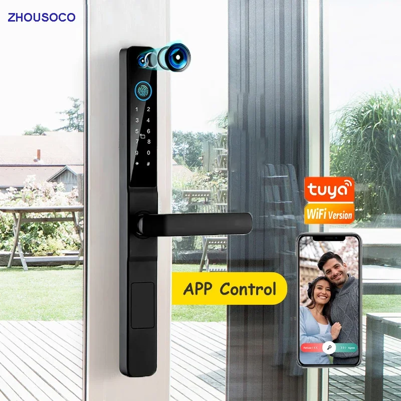 

Tuya WiFi Waterproof Peephole Outdoor Aluminum Sliding Door Lock Fingerprint APP Password RFID Card Keyless Smart Door Lock