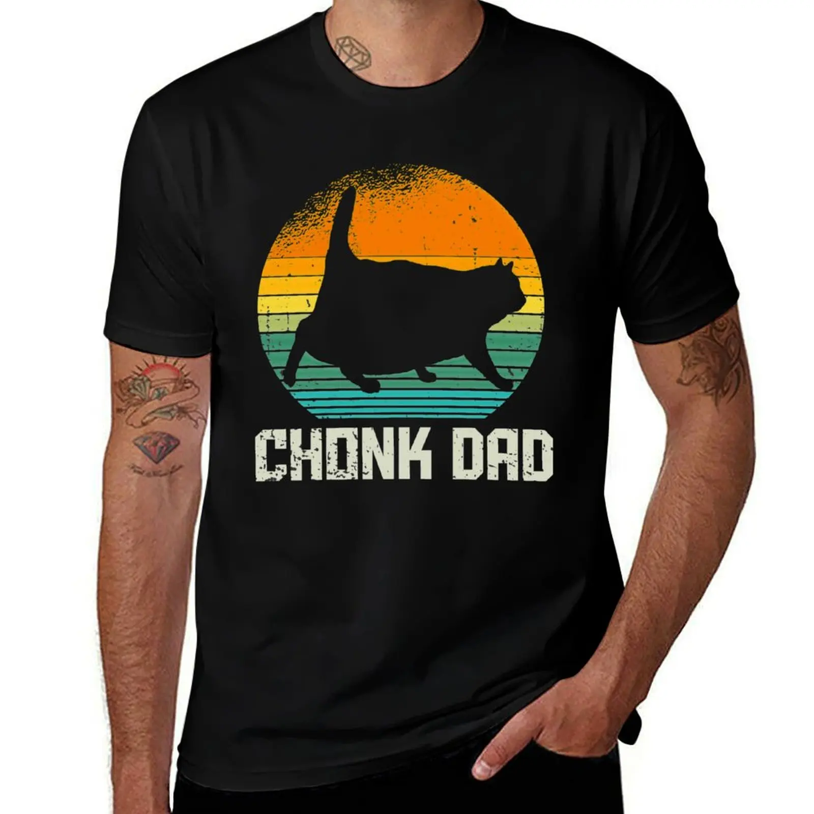 Retro Vintage Style Funny Fat Daddy Cat Meme Chonk Cat Dad T-Shirt Blouse plain Short sleeve tee anime mens t shirt