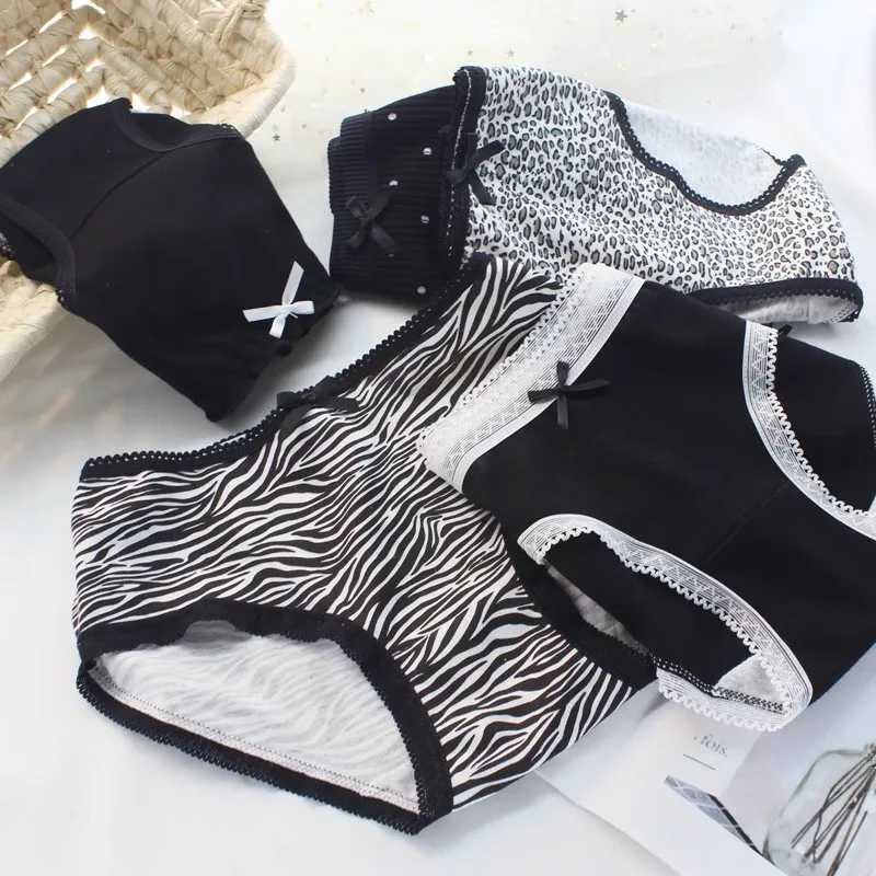 5Pcs frauen Höschen Nette Cartoon Nahtlose Baumwolle Unterwäsche für Frau Drucken Leopard Unterhose Mädchen Briefs Sexy Wäsche Weibliche