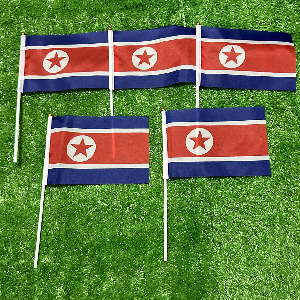 SKY FLAG north Korea hand Flag 10/20/50/100pcs 21*14cm north Korea Hand Waving Flags With plastic pole For Home Decor