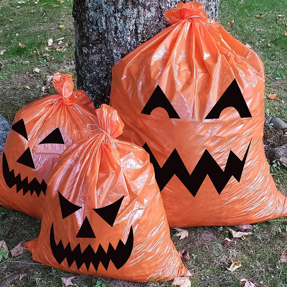 Halloween Leaf Bags Pumpkin Lawn Bags Fall Halloween Trash Bags with Twist Ties Yard Lawn Garden Halloween Decorations Outdoor