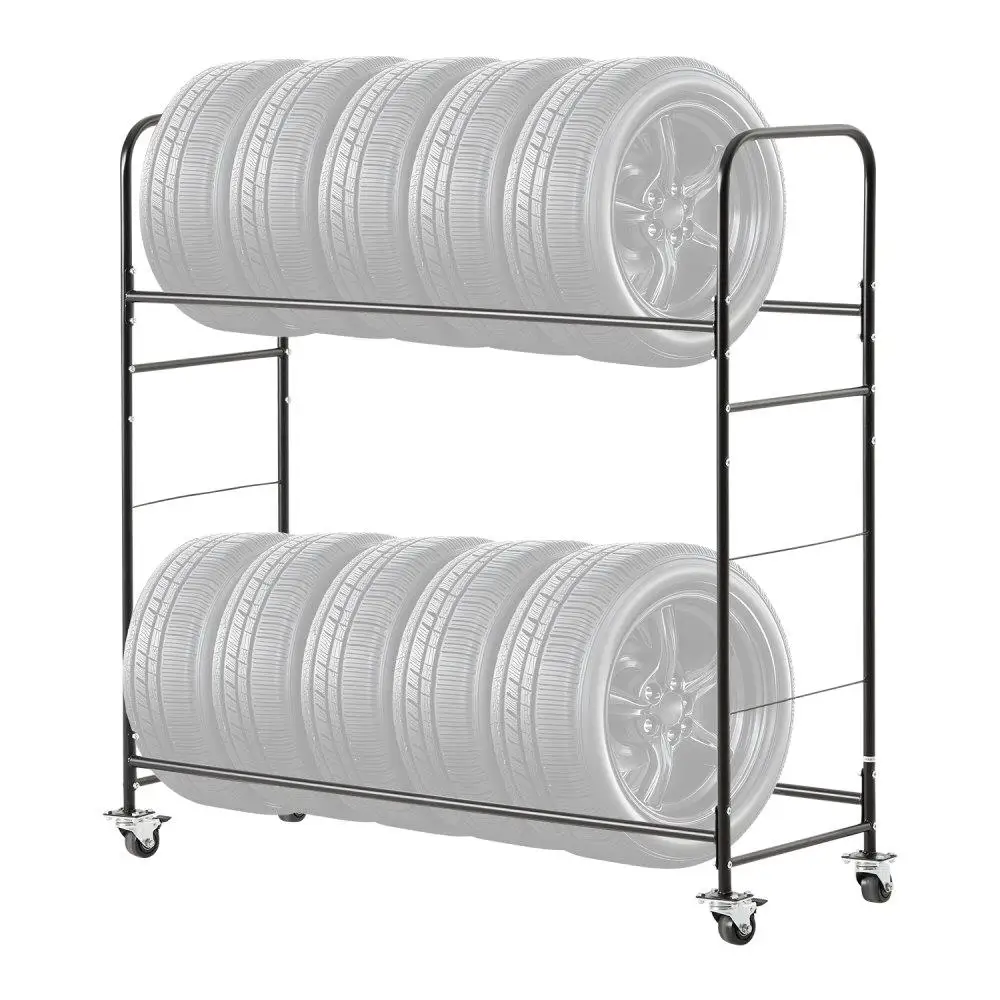 

2 Shelf Rolling Tire Storage Rack for 12 Standard Tires Holder
