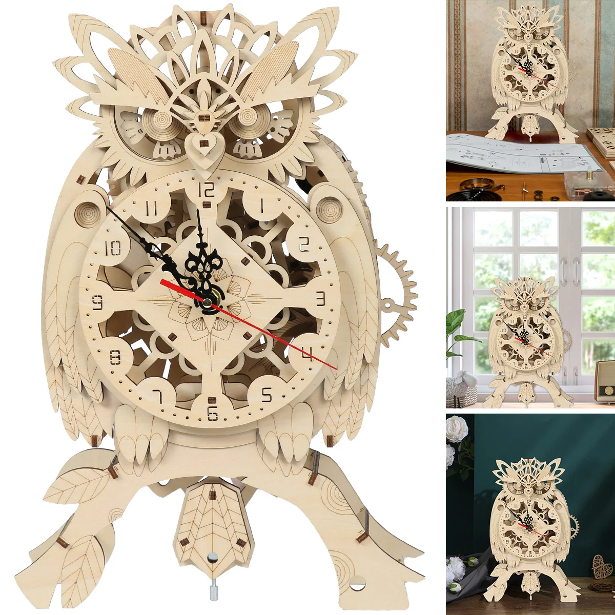 3d Owl Clock Wooden Puzzle Model Building Block Kits Mechanical Bell Assembly Toys Creative Diy Wall Clock For Children Adult