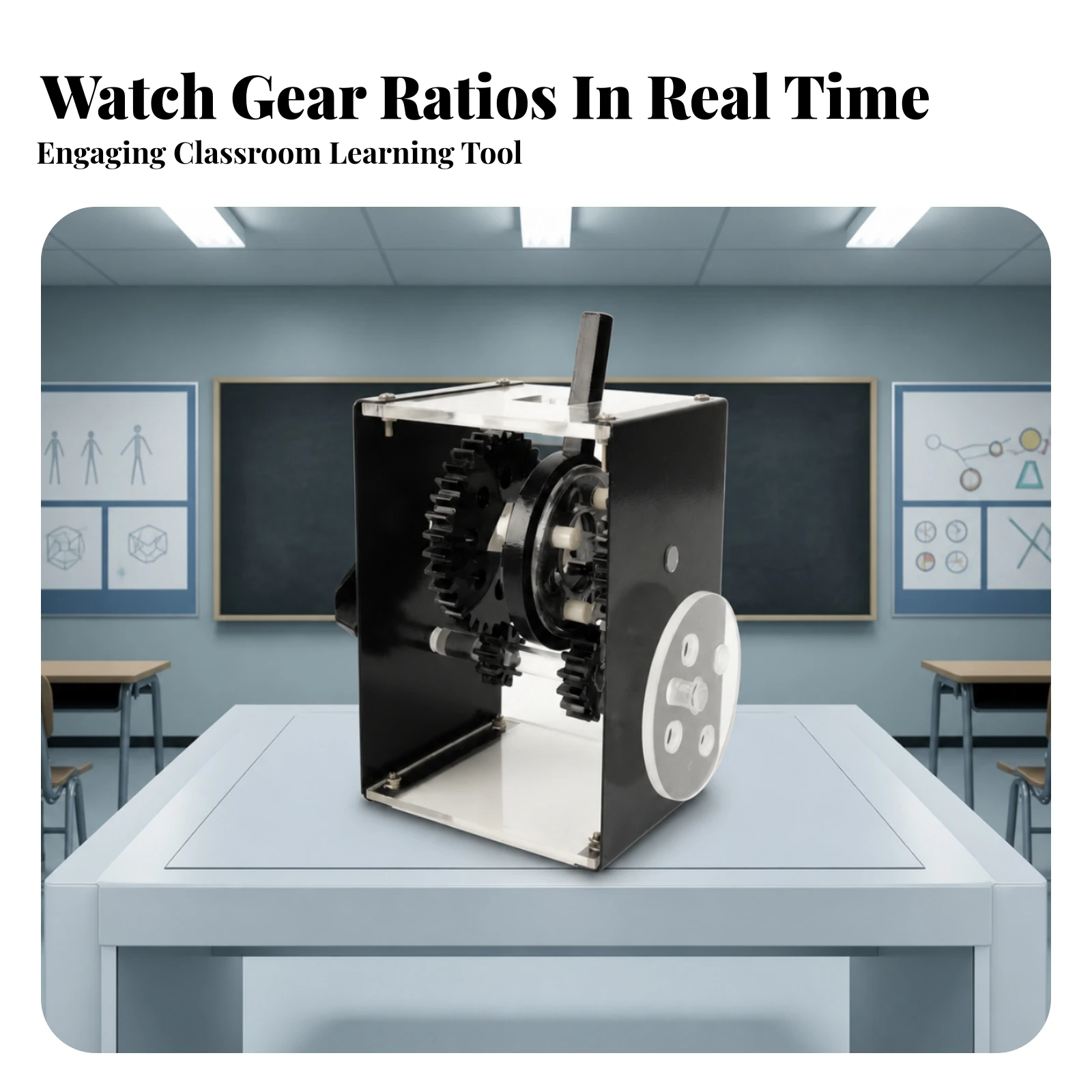 Gearbox Model with Hand Lever Transparent Gearbox Model Cast Iron High-Tech for Teachers, Classroom Demonstrations