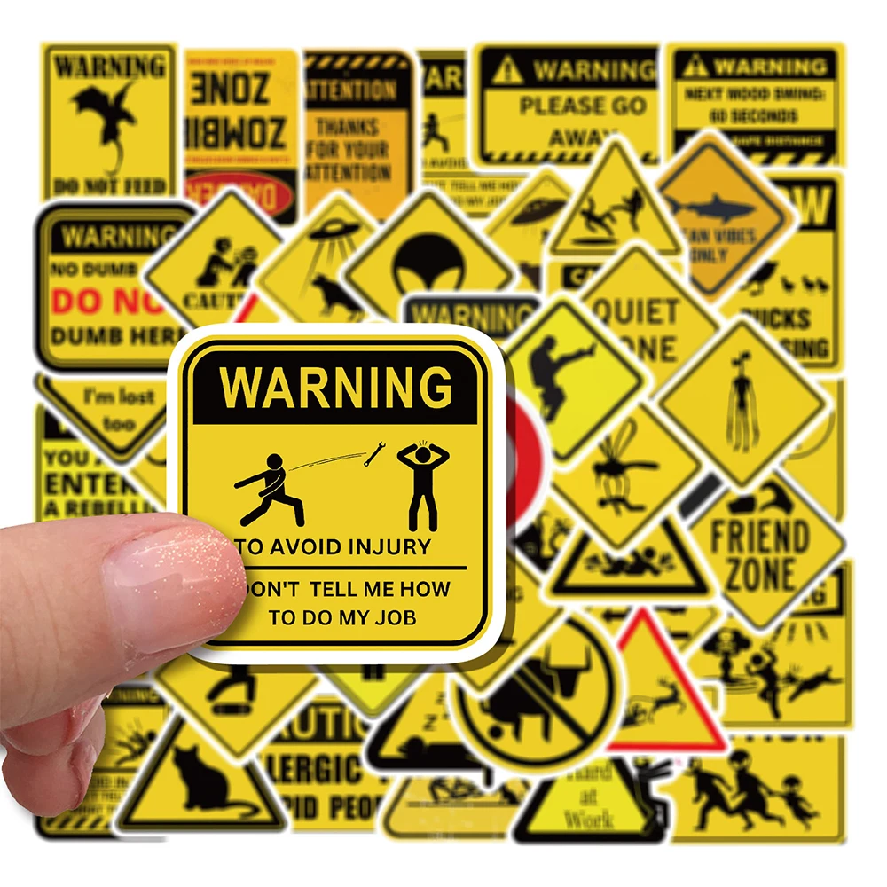 10/30/53pcs Warning Sign Cartoon Stickers Funny Graffiti Sticker Decoration DIY Laptop Luggage Helmet Phone PVC Waterproof Decal