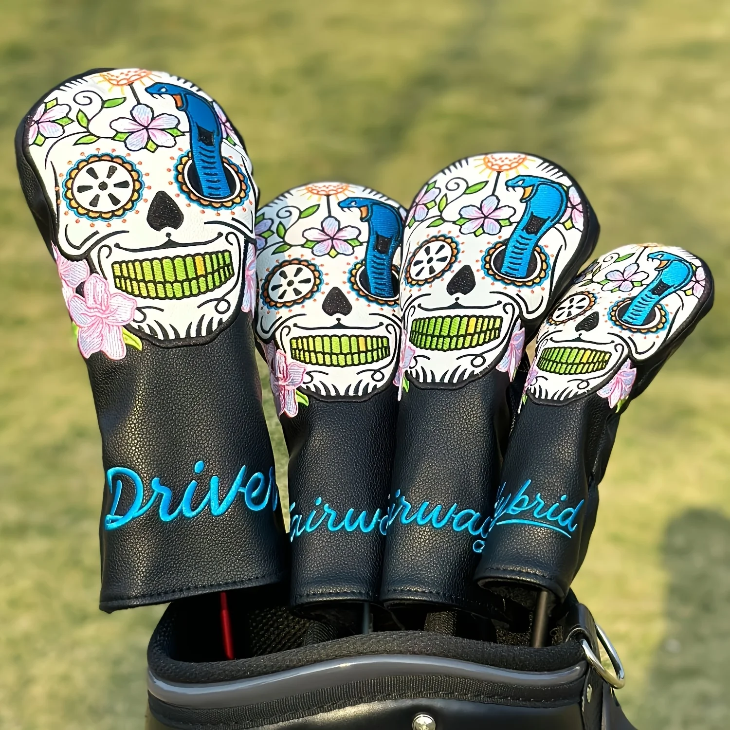 Cobra Skull Design Style Golf Club Covers for 1pc/4pcs Driver, Fairway, Hybrids - Head Covers for Golf Clubs, Driver Headcover