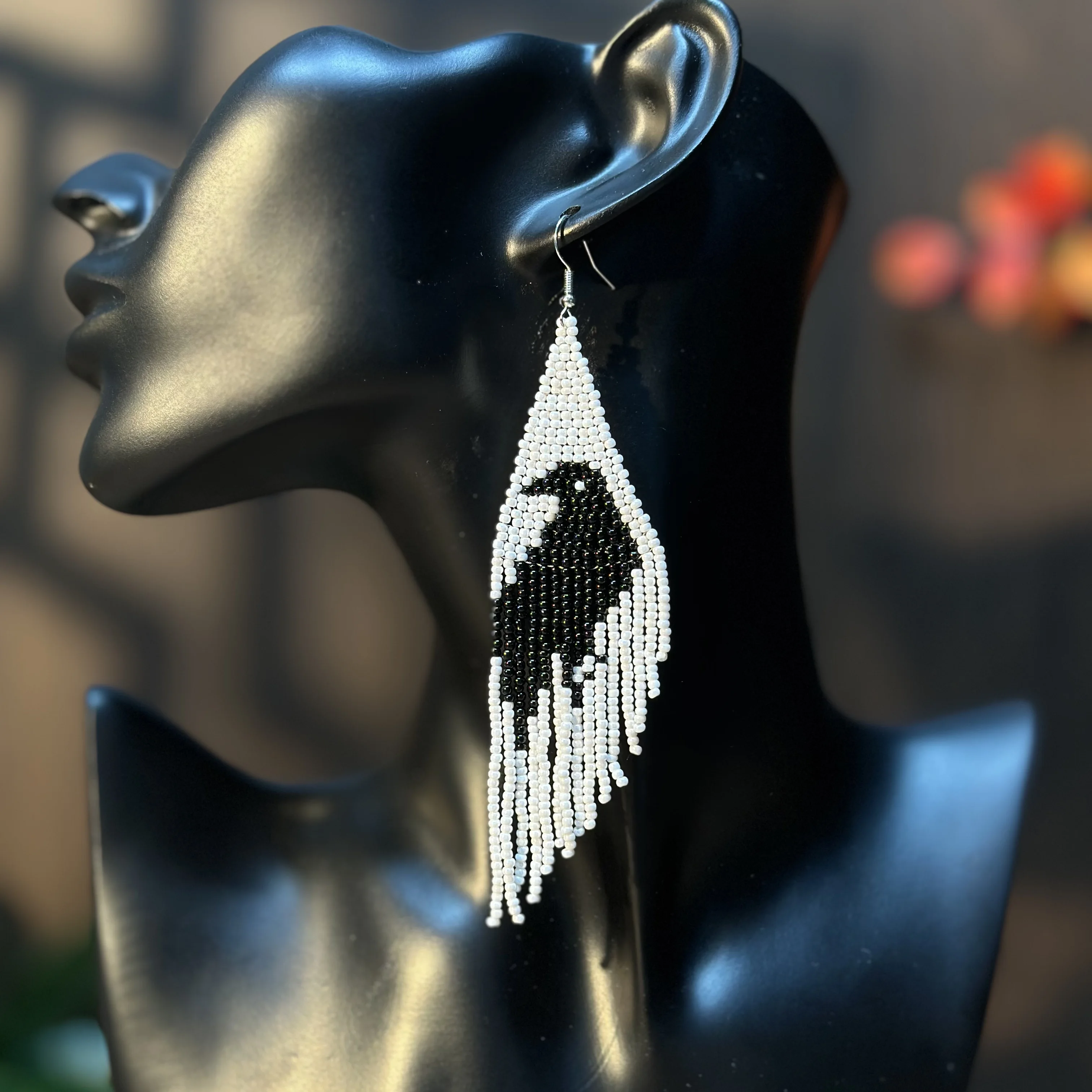 Fashionable Women's Earrings Bohemian Style Personality Black Crow Pattern Beaded Long Tassel Earrings Daily Casual Wear Jewelry