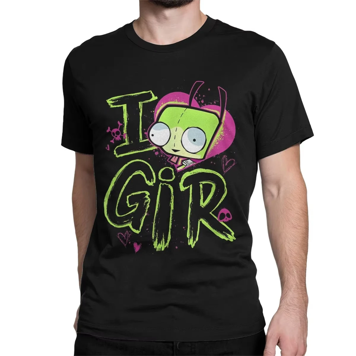 Invader Zim Valentine's Day I Love Gir Men's T Shirt Humorous Tee Shirt Short Sleeve Round Collar T-Shirt Pure Cotton Clothes