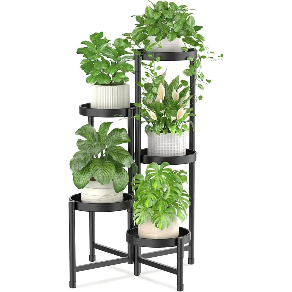 

Plant Stand Indoor Outdoor, 5 Tier Metal lower Display Holder Shel, olding Tall Orchid Rack or Patio Balcony Porch Garden Living