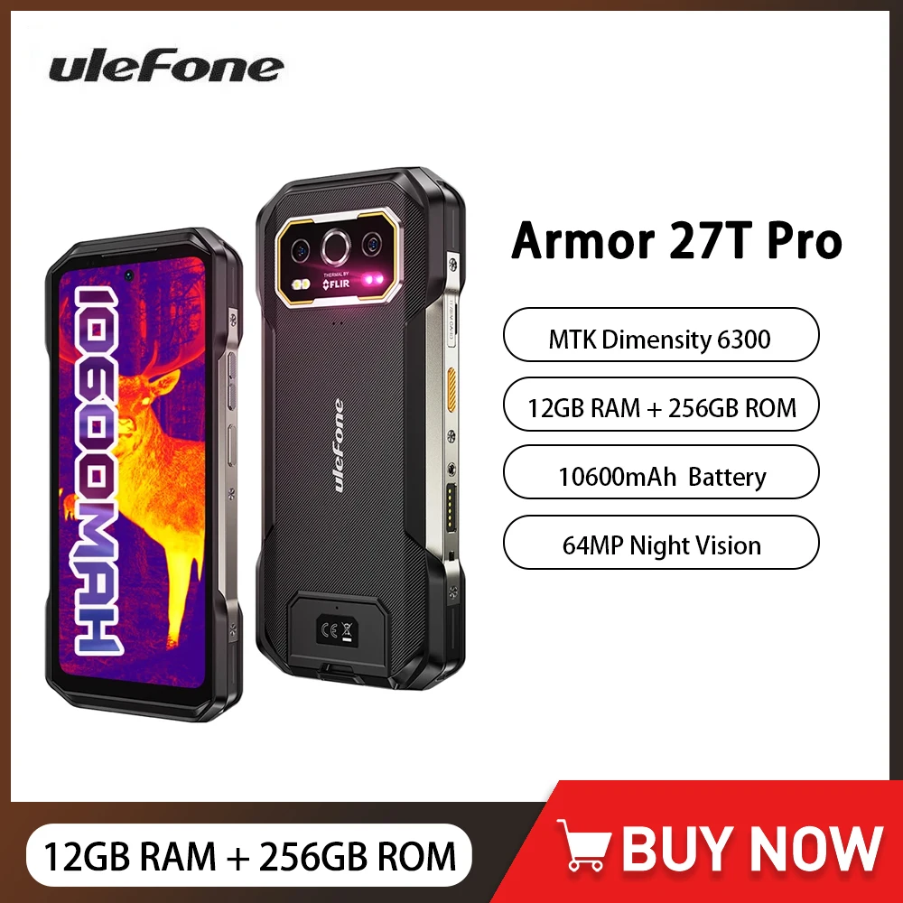 Ulefone Armor 27T Pro 5G Rugged Smartphone Android 14 10600mAh 24GB+256GB Mobile Phone 50MP+64MP Night Camera Cellphone NFC