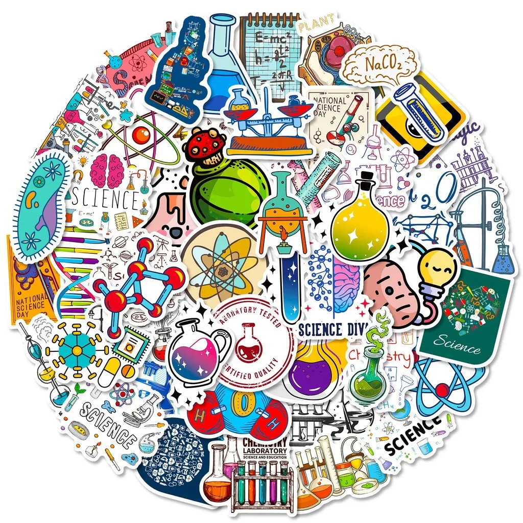 50Pcs Science Lab Educational Stickers, Waterproof Doodle Decals STEM‑themed DIY Decor for Bottle, Notebook AnimeWorlds Store