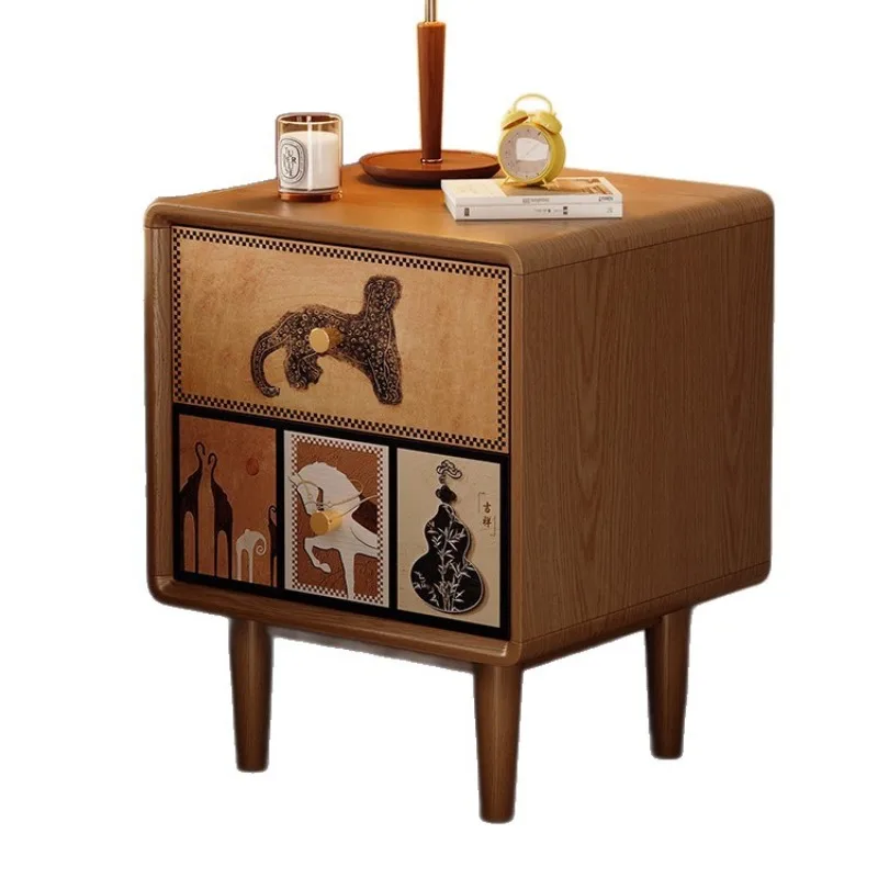 Meja samping tempat tidur kayu solid bergaya abad pertengahan, desain niche untuk kamar tidur rumah tangga, lemari penyimpanan, loker kayu walnut populer tahun 2025