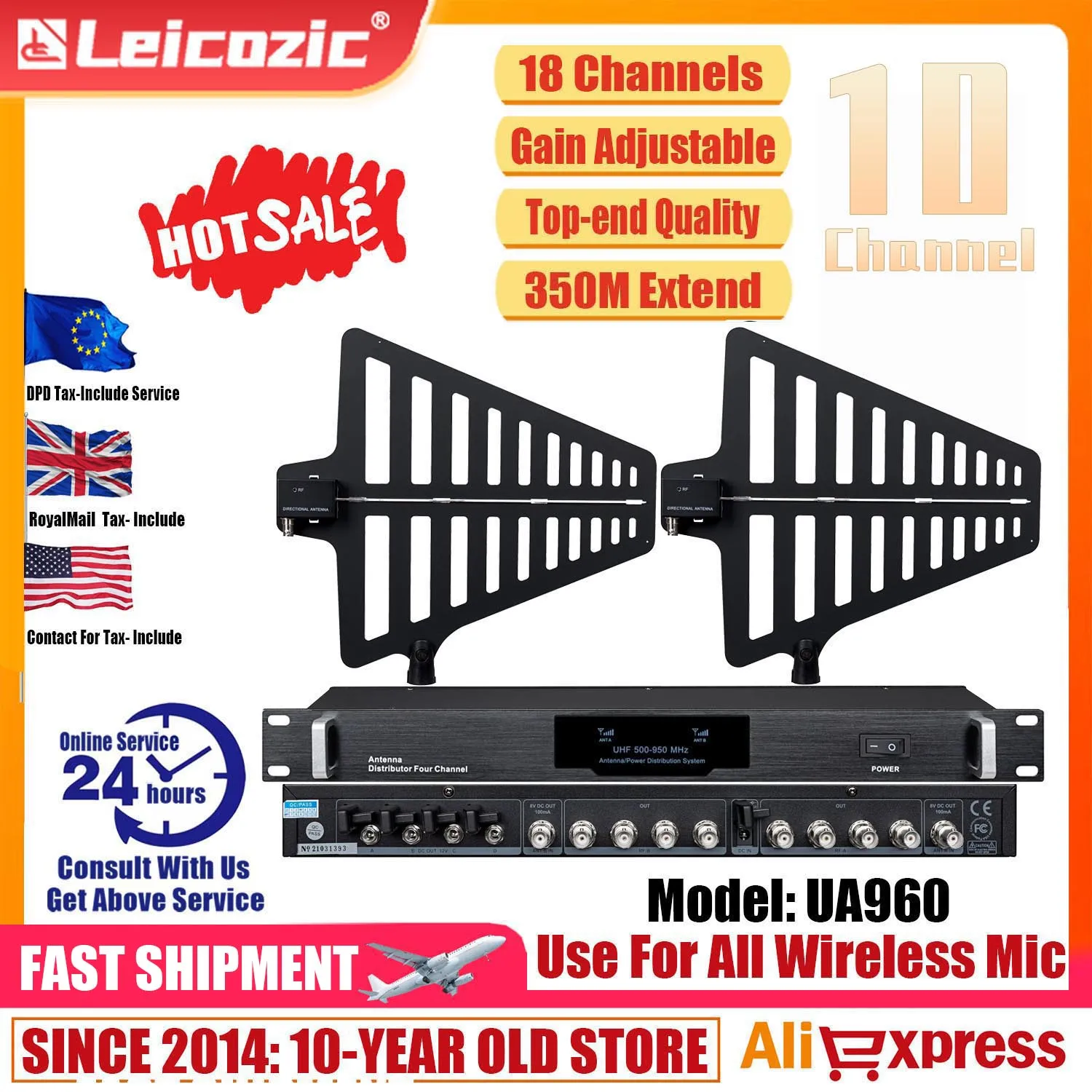 Leicozic Mới Ăng Ten Hệ Thống Phân Phối UA960 12V Tín Hiệu RF Tăng Áp Spilter Segnale Hãng Phân Phối Bộ Khuếch Đại Cho Mic Không Dây Chống Hú UHF