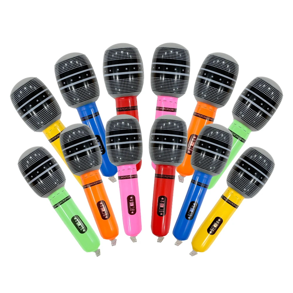 12Pcs Inflatable Microphone Set Suitable for Birthday Parties, Gatherings, Stage Performances, and Decoration