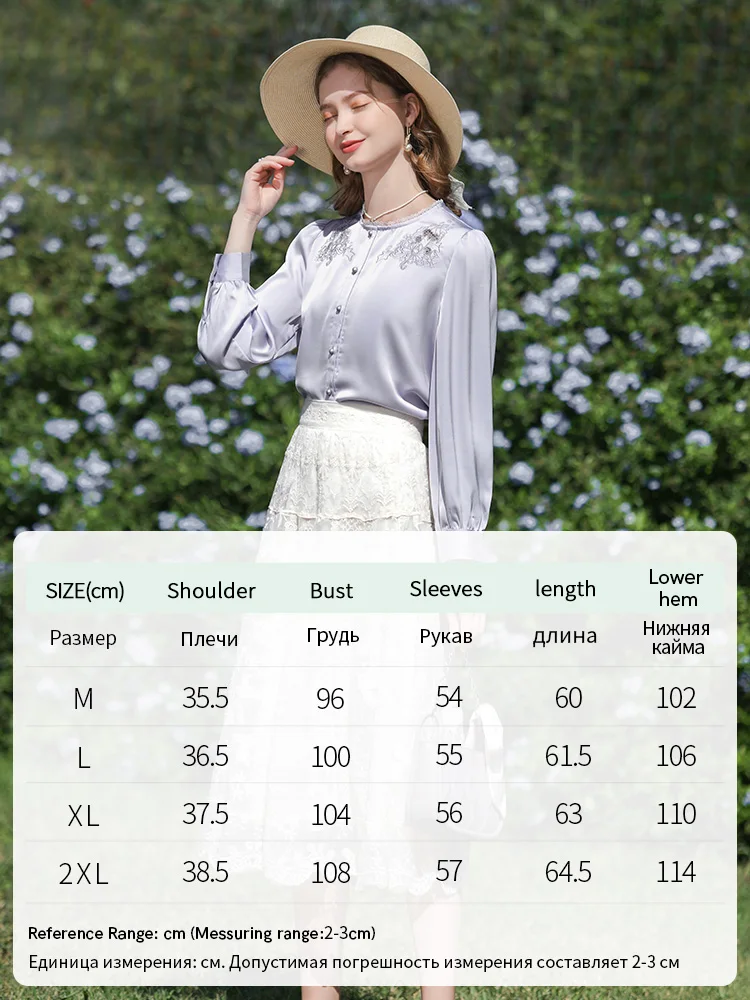 I BELIEVE YOU 2024 Spring New Shirt & Blouse For Women French Glossy Satin Embroidery Long-sleeve Elegant Lady Blouse 2241055485