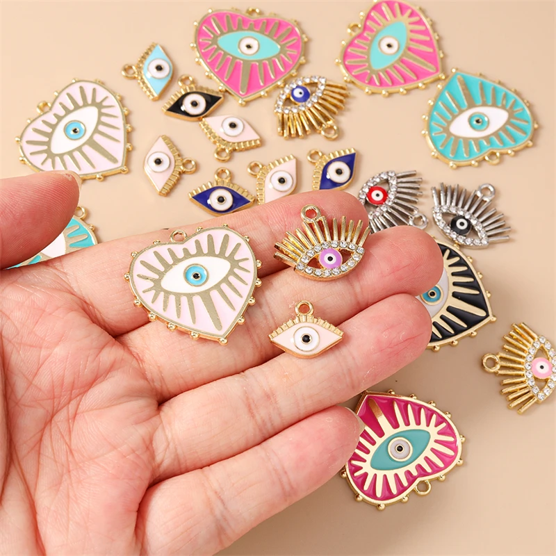 10 Stück Niedliche Bunte Metall-Böses-Auge-Anhänger für Schmuckherstellung, Halsketten, Ohrringe, Armbänder, DIY-Bastelzubehör – Detail 2
