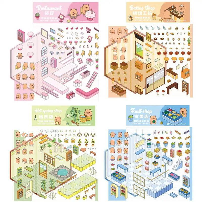 

Наклейки с капибарой, детские 3D наклейки с изображением дома, товары для рукоделия, аксессуары для дневника с героями мультфильмов, украшения для книг, многоразовые забавные