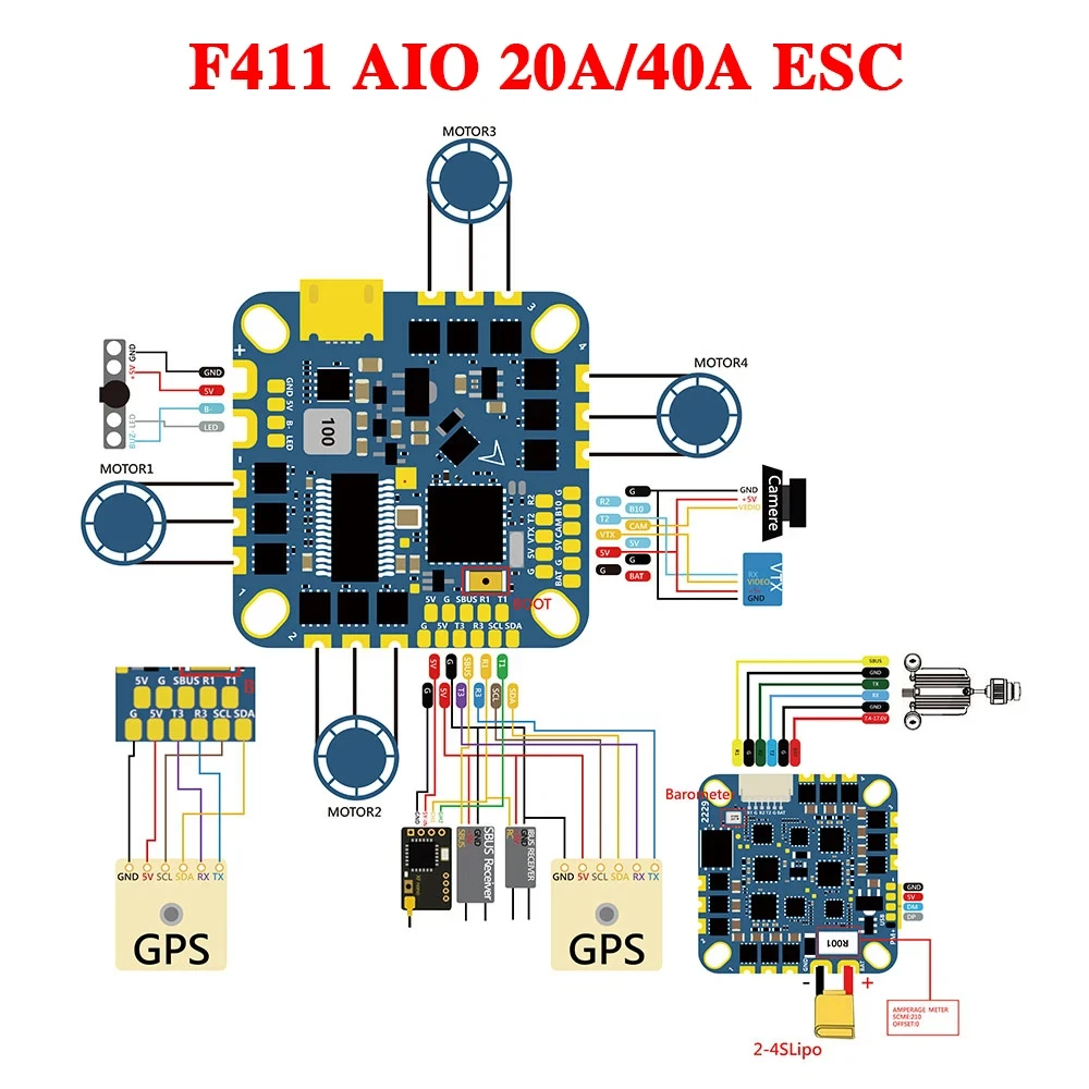 HAKRC F4126 F411 AIO Flight Controller ICM42688 BLHELI_S 20A/40A ESC Built-in OSD Barometer Current Sensor 2-6S for RC FPV Drone