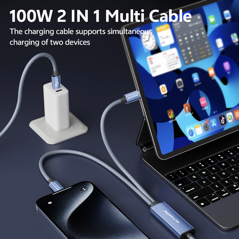 Multi USB C Charging Cable 2-in-1 USB C to USB C Cable 100W Max Fast Charging Cable for iPhone Samsung Galaxy Tablets Laptops