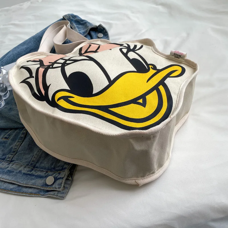 Disney Kawaii Anime Daisy Duck Canvas Cartoon Large-Capacity Shopping Shoulder Bag Portable Fashion Girls Handbag Birthday Gift