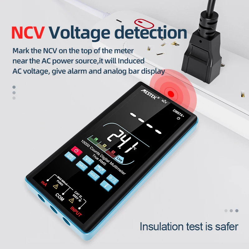 Mestek Professional Digital Multimeter Smart Auto Range AC DC Voltage Current Ohm Hz 9999 Counts Large Screen True RMS Temp Test