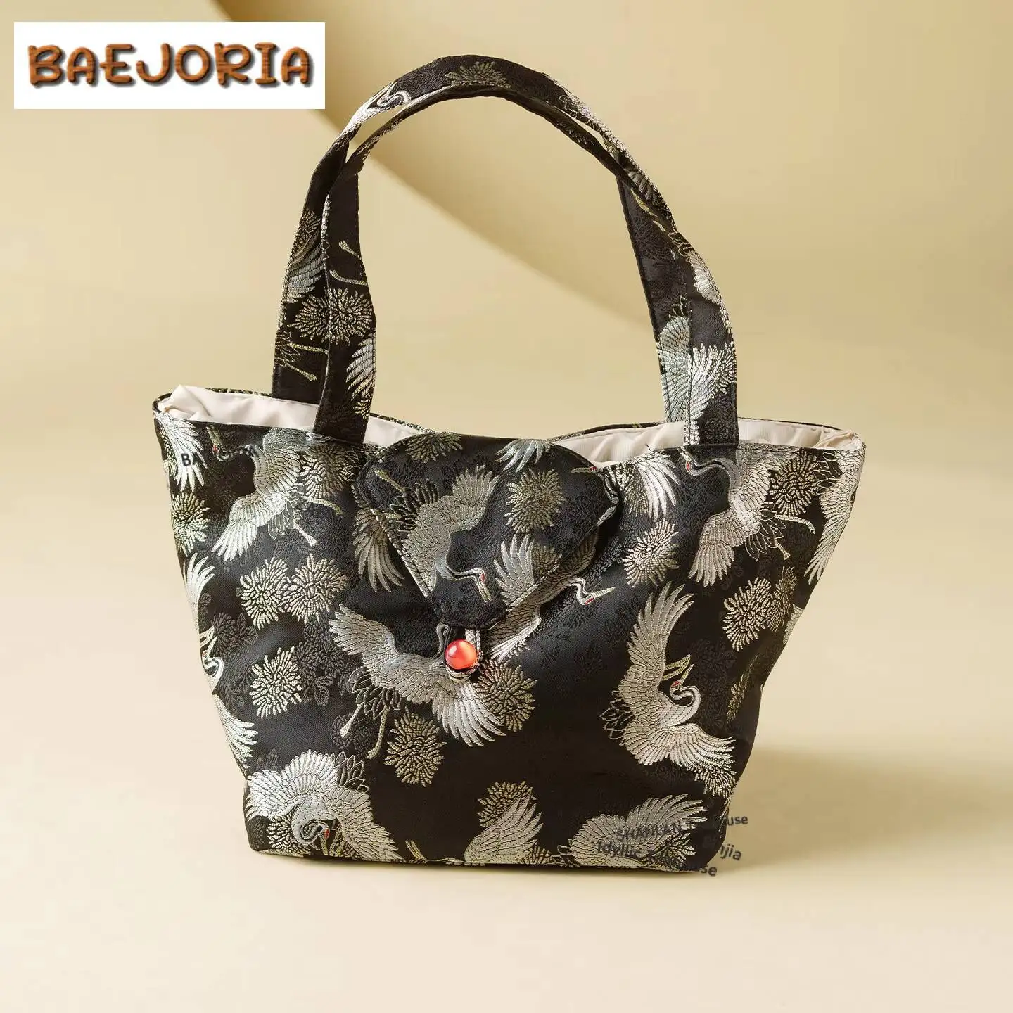 Brocade Embroidered Pine Crane Tea Cozies Luxury Tea Cozy For Teapot Hand Bag Travel Tea Set Bag Chinese Tea Set Accessories view 4