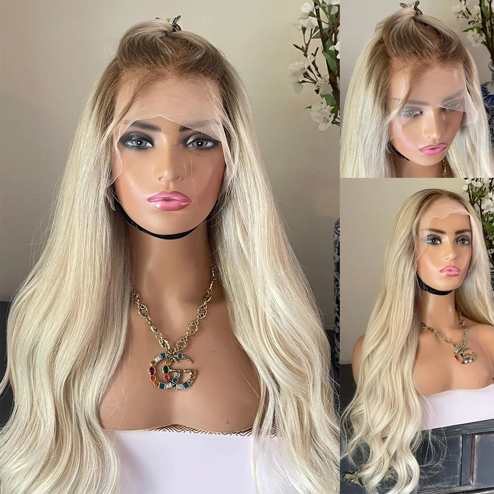 Ombre Blonde Spitze Front Perücke Menschenhaar Farbige Perücken Für Frauen Lange Gerade Brasilianische Haar Hd Transparent Volle Spitze 360 frontal