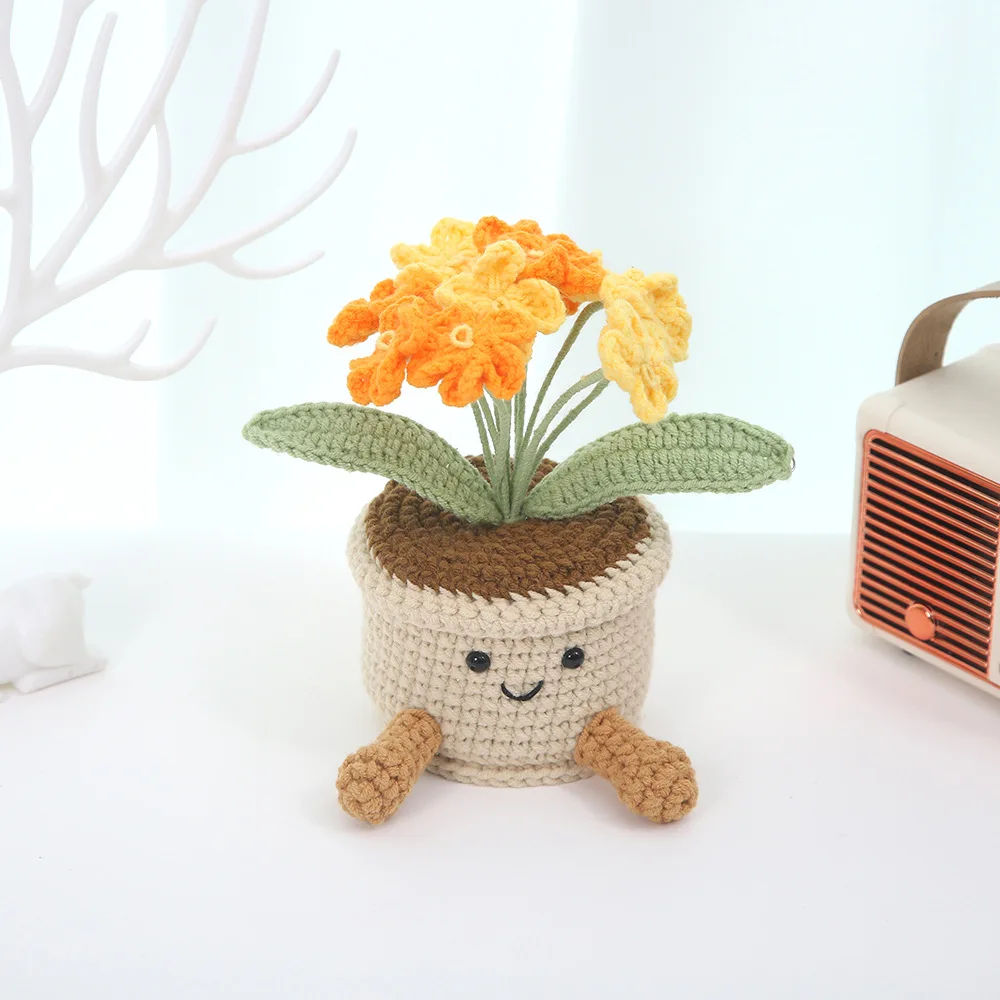 Niedlicher Häkel-Blumentopf Kreative Strick-Pflanzentöpfe Handgefertigte Gewebte Blumen Schreibtisch-Bücherregal-Deko Lustiges Geschenk – Detail 4