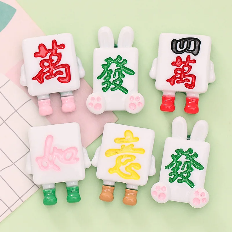 Cartoon Chinese Mahjong Miniature Resin Flat back Cabochons 10pcs Art Supply DIY Home Decoration Hair Clip Scrapbook Accessories