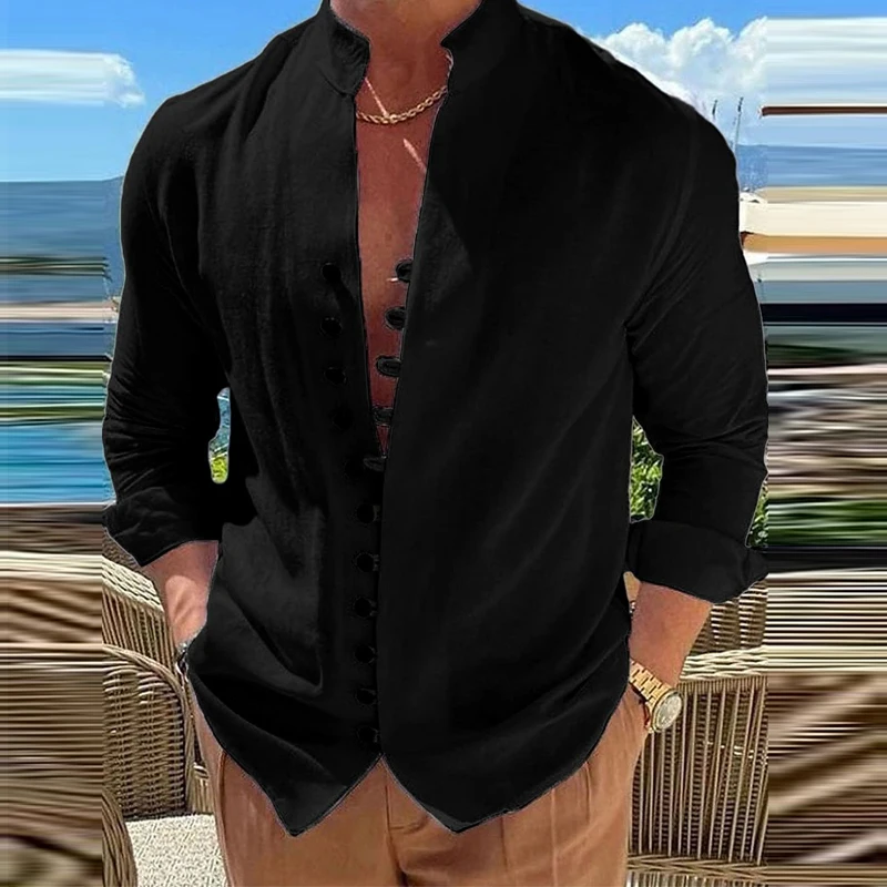 2025年 メンズ カジュアル ソーシャルシャツ 長袖 ドレスシャツ ブラウス メンズ フォーマル ビジネスシャツ ムスリム メンズ服 リネン ビーチシャツ
