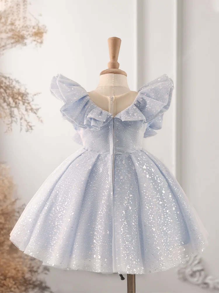 Robe princesse de luxe pour petite fille, tenue de mariage tutu avec nœud papillon, couleur bleue brillante, pour fête d\'anniversaire, 2024