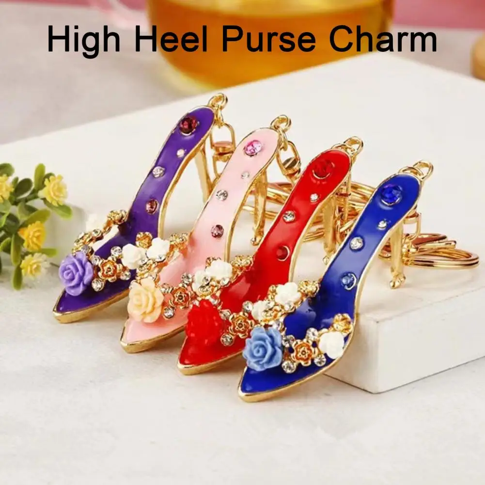 Rhinestone Rose High Heel Keychain, Sparkling High-Heeled Shoes Key Ring, Bag Backpack Hanging Decor Charm, Gift for Women