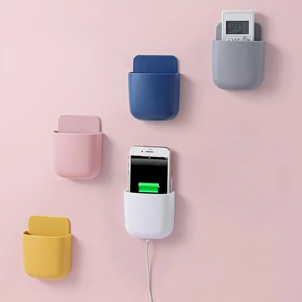 Wall Mounted Storage Box Mobile Phone Plug Holder Stand Rack Remote Control Storage Organizer Case Wall Bracket Charging Stand