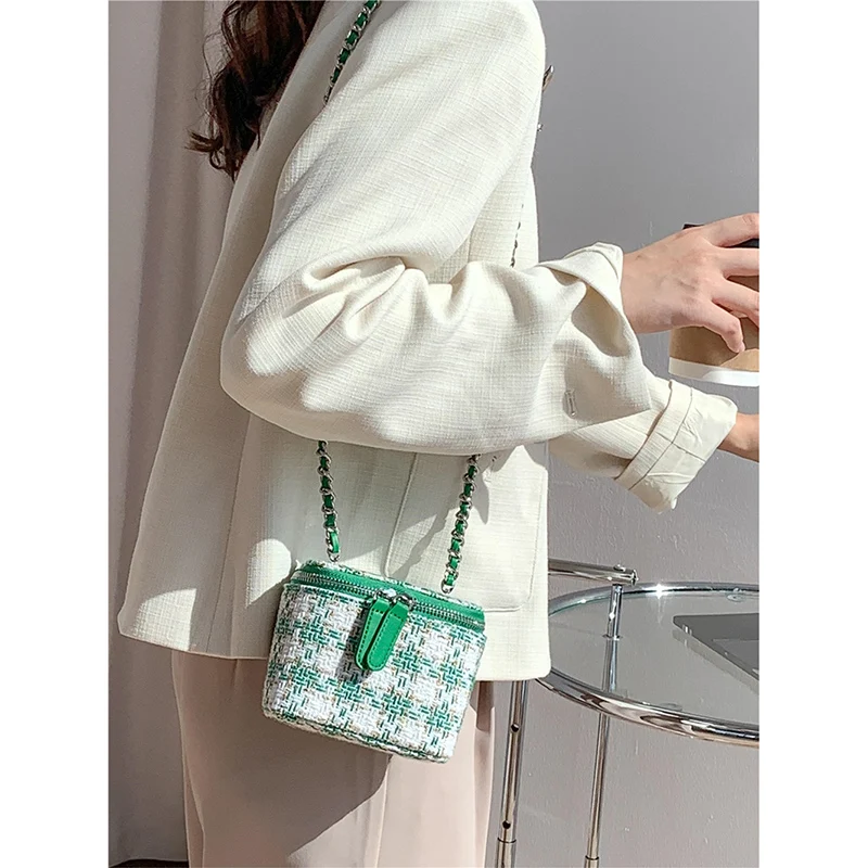 Light Luxury Fashion Plaid Chain Mini Square Bag Summer Women\'s New Lipstick Box Korean Version Niche Design Sense Crossbody Bag