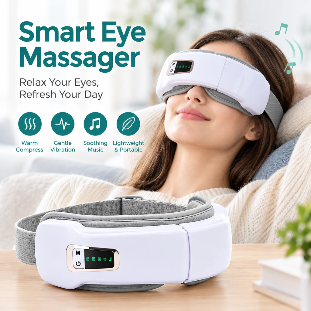 Foldable Eye Massager Graphene Hot Compress Airbag Vibration Bluetooth Music 5 Modes Rechargeable Eye Care Mask for Eye Strain